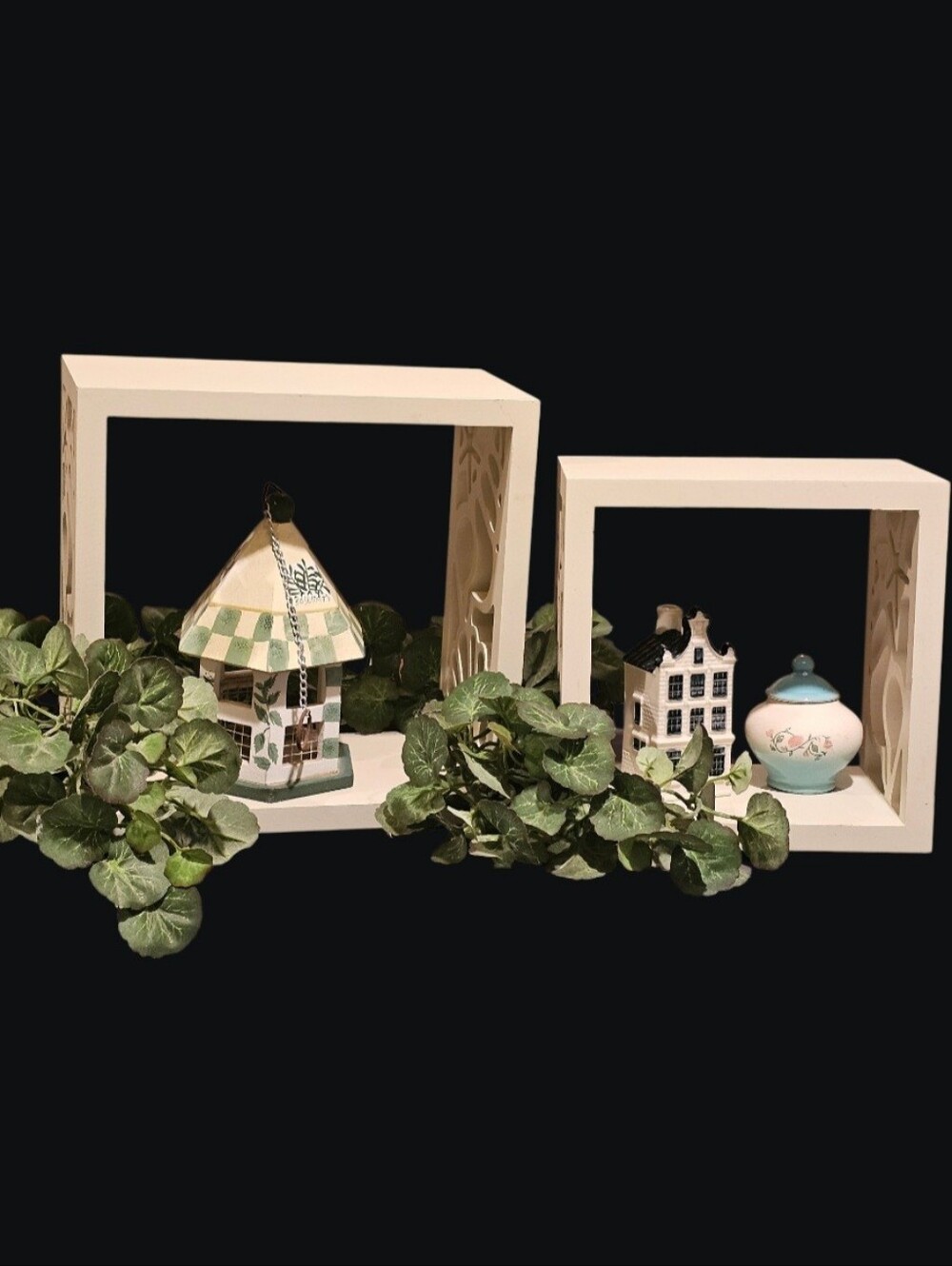 Set Of 2- Cream Wooden Decorative Floating Shelf Set